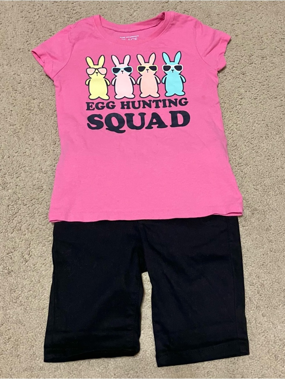 Children’s Place Girl’s 4T Pink Easter T-Shirt & Black Bermuda Shorts Outfit